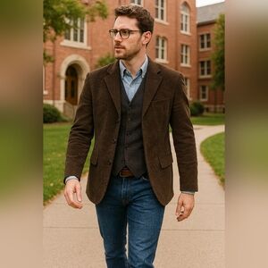 Villini cotton corduroy brown 3 button blazer 42L New